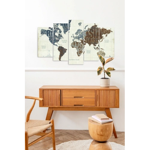 Dünya Haritası 5 Parçalı Mdf Tablo 60 x 100