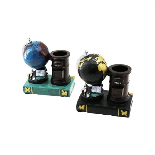 DÜNYA - KİTAP VİNTAGE DEKORATİF BİBLO - KALEMLİK RENKLİ 15X13.5X8CM REÇİNE (5365)