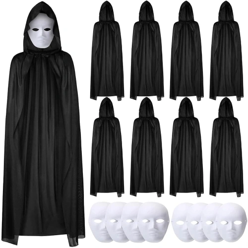Durukar® 120 cm Siyah Kapüşonlu Pelerin ve Boyanabilir Karton Maske 8’li Set