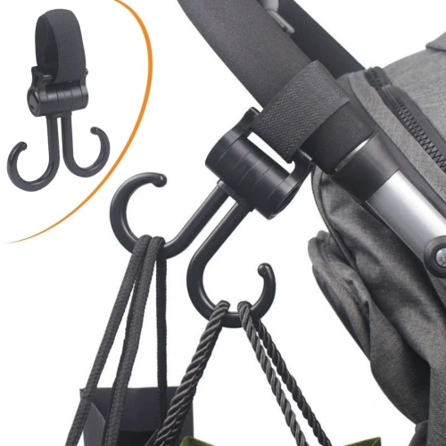 Velcro-Compatible Luggage Attachment for Durukar® Double Stroller, 360-Degree Rotatable Plastic Hook