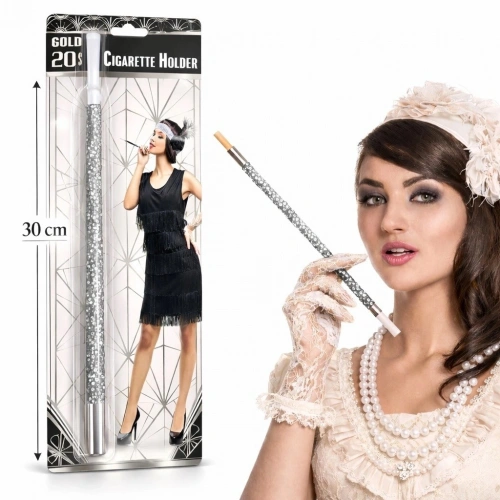 Durukar® 30 cm Gümüş Payetli Sigara Tutacağı – 1920’ler Gatsby Parti Aksesuarı