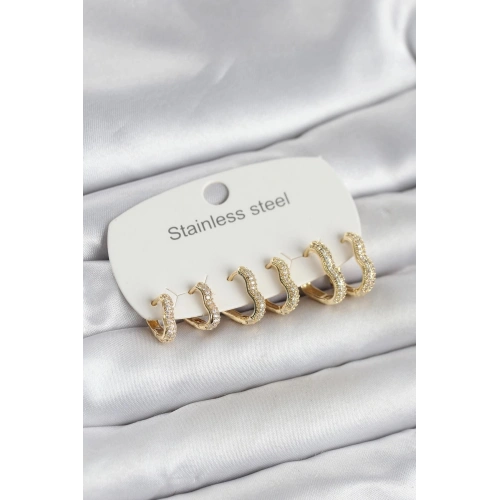 Durukar® 316L Çelik Gold Renk 6lı Set Kalp Form Kadın Küpe
