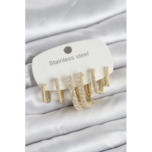 Durukar® 316L Çelik Gold Renk 6lı Set Zirkon Taşlı Kadın Küpe