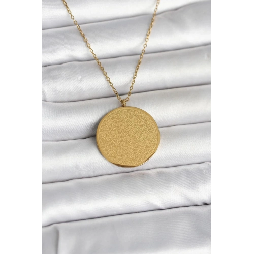 Durukar® 316L Çelik Gold Renk Ayetel Kürsi ve Allah Yazılı Kolye