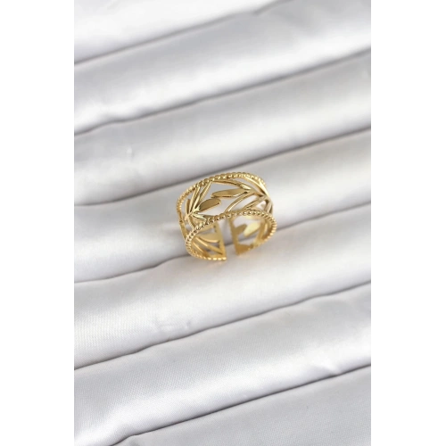 Durukar® 316L Çelik Gold Renk Başak Model Kadın Yüzük