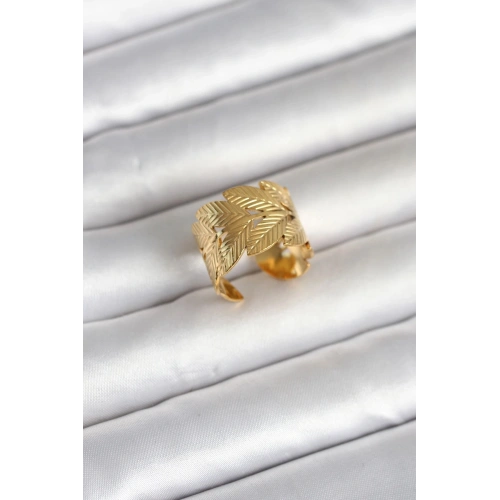 Durukar® 316L Çelik Gold Renk Başak Modeli Kadın Yüzük
