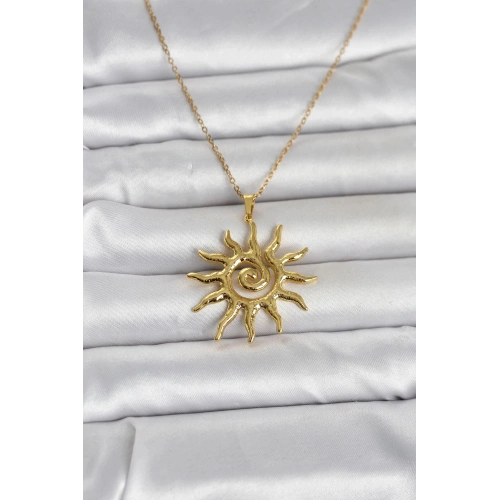 Durukar® 316L Çelik Gold Renk Bohem Güneş Model Kadın Kolye