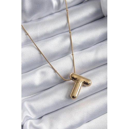 Durukar® 316L Çelik Gold Renk Bubble T Harf Model Kadın Kolye