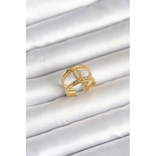 Durukar® 316L Çelik Gold Renk Burgu Düğüm Model Kadın Yüzük