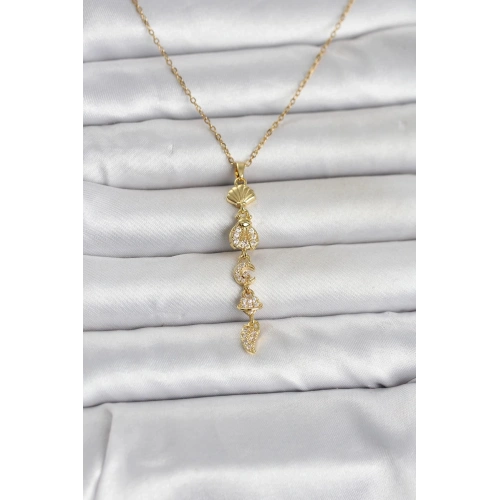 Durukar® 316L Çelik Gold Renk Deniz Temalı Y Model Zirkon Taşlı Kadın Kolye