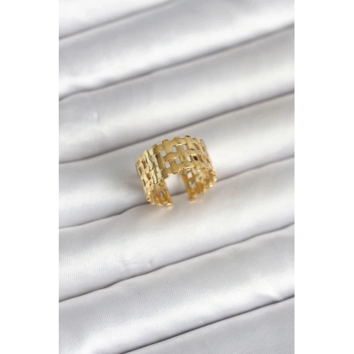 Durukar® 316L Çelik Gold Renk Hasır Model Kadın Yüzük