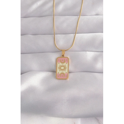 Durukar® 316L Çelik Gold Renk Karışık Mineli Ay Figür Tarot Kolye