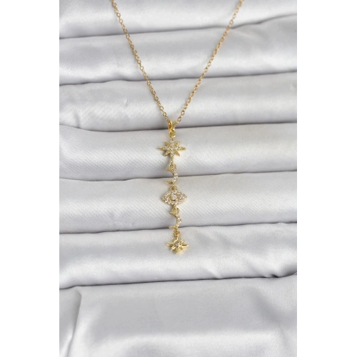 Durukar® 316L Çelik Gold Renk Kutup Yıldızı Y Model Zirkon Taşlı Kadın Kolye