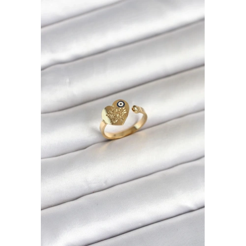 Durukar® 316L Çelik Gold Renk Nazar Detaylı Kalp Model Kadın Yüzük