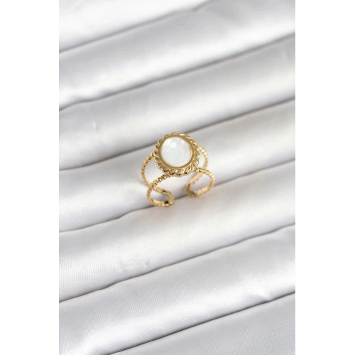 Durukar® 316L Çelik Gold Renk Sedefli Vintage Kadın Yüzük