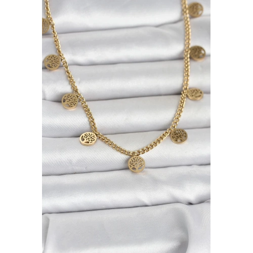 Durukar® 316L Çelik Gold Renk Yaşam Ağacı Model Kadın Kolye