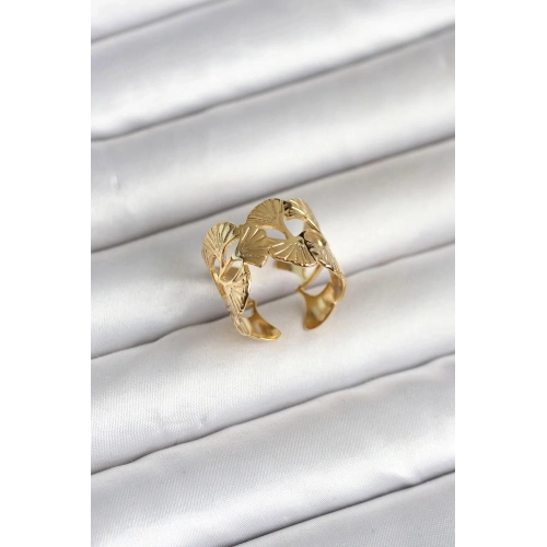Durukar® 316L Çelik Gold Renk Yelpaze Model Kadın Yüzük