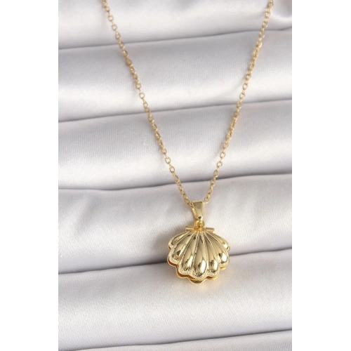 Durukar® 316L Çelik Gold Renk Zincir Açılır İncili Midye Model Kadın Kolye