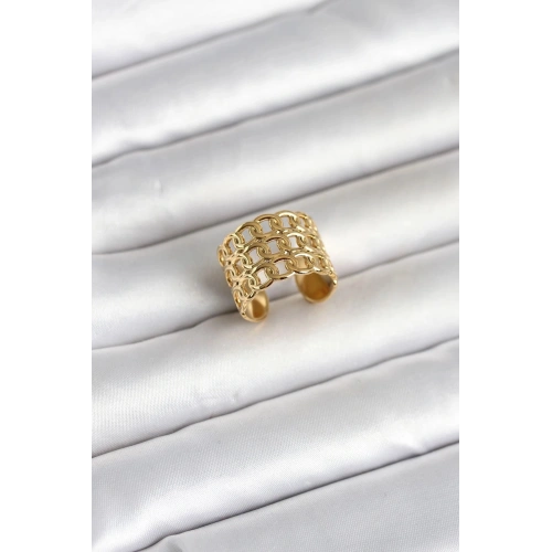 Durukar® 316L Çelik Gold Renk Zincir Model Kadın Yüzük