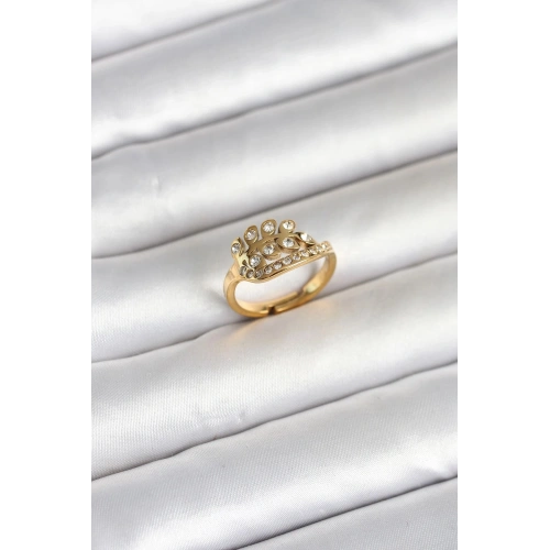 Durukar® 316L Çelik Gold Renk Zirkon Taşlı Kalp Model Kadın Yüzük