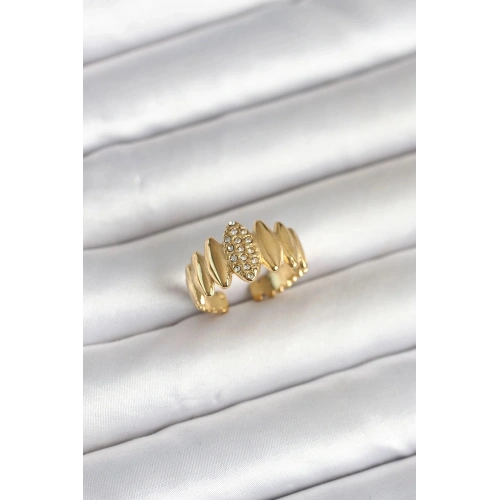 Durukar® 316L Çelik Gold Renk Zirkon Taşlı Vintage Model Kadın Yüzük