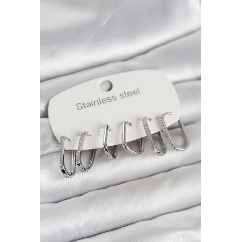 Durukar® 316L Çelik Gümüş Renk 6lı Set Geometrik Model Kadın Küpe