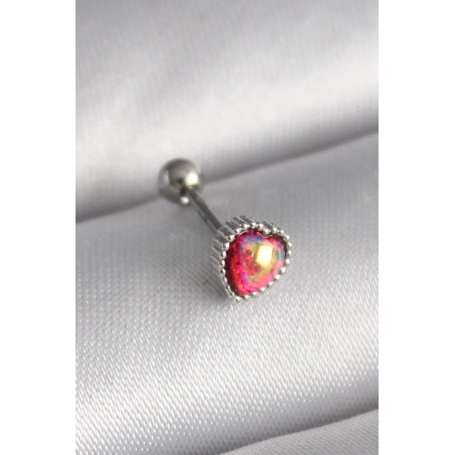 Durukar® 316L Çelik Gümüş Renk Kırmızı Mineli Kalp Tragus Piercing