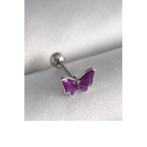 Durukar® 316L Çelik Gümüş Renk Mor Kelebek Model Tragus Piercing