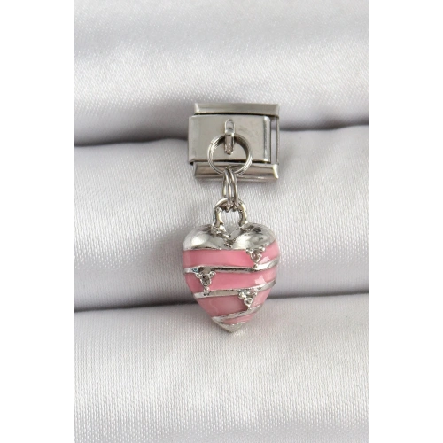 Durukar® 316L Çelik Gümüş Renk Pembe Kalp Model Nomination Charm
