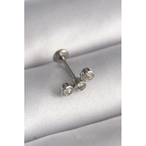 Durukar® 316L Çelik Gümüş Renk Zirkon Taşlı Tragus Piercing
