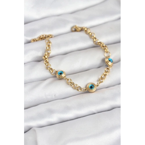 Durukar® 316L Çelik Nazar Model Gold Renk Kadın Bileklik