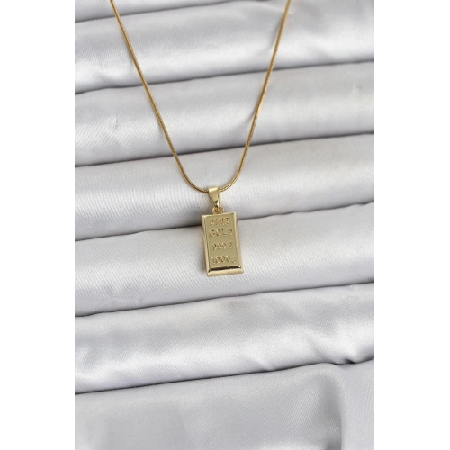 Durukar® 316L Çelik Zincir Gold Renk Külçe Altın Model Kadın Kolye