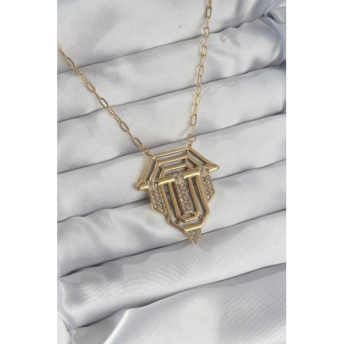 Durukar® 316L Çelik Zincir Gold Renk Zirkon Taşlı Serenay Kolyesi