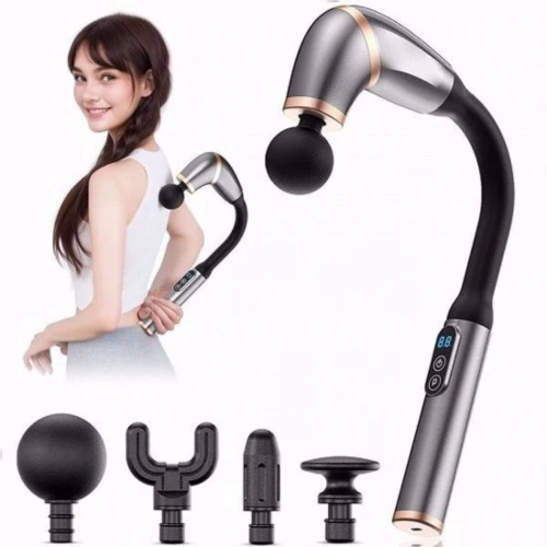 Durukar® 4 Farklı Başlıklı Uzun Saplı Derin Doku Masaj Tabancası, Boyun, Omuz ve Sırt için Ergonomik Saplı Çoklu Masaj Modlu Taşınabilir Masaj Aleti