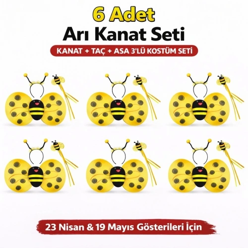 Durukar® 6'lı Arı Kostüm Seti – Kanat Taç Asa