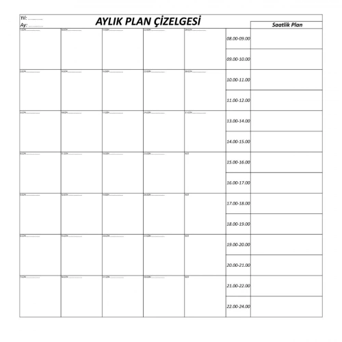 Durukar® Aylık Planlayıcı Manyetik Duvar Stickerı Takvim Plan Çizelgesi