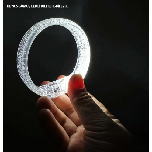 Durukar® Beyaz-Gümüş Led Işıklı Baskı Yapılabilen Pilli Bileklik Bilezik 1,5 cm Genişlik