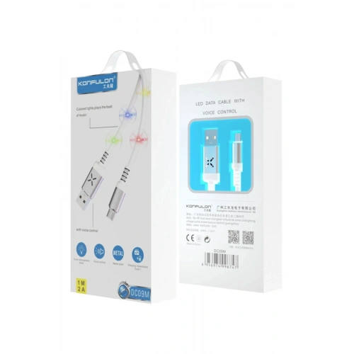Durukar®  DC09 Ses Duyarlı Işıklı Micro USB Kablo 1M 2A - Siyah