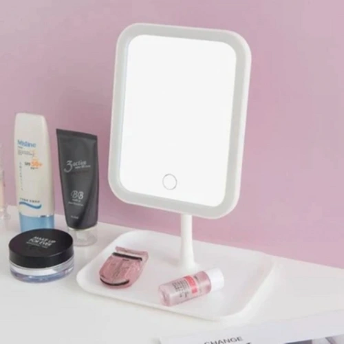 Durukar® Dokunmatik LED Işıklı Kare Makyaj Aynası – Altı Organizer Kaseli, Ayarlanabilir Aydınlatmalı Masaüstü Makyaj ve Cilt Bakım Aynası