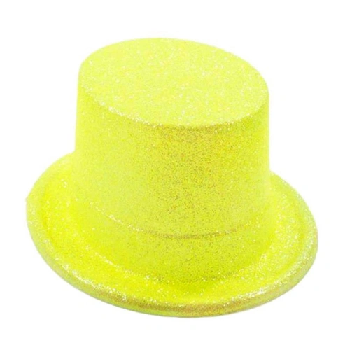 Durukar® Floresan Sarı Renk Simli Uzun Fötr Melon Şapka 12 cm