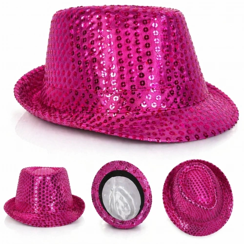 Durukar® Fuşya Pembe Payetli Disco Parti Şapkası Yetişkin Işıltılı Fötr Model