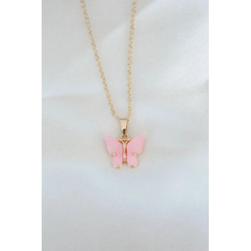 Durukar® Gold Kaplama Pembe Sedefli Kelebek Kolye