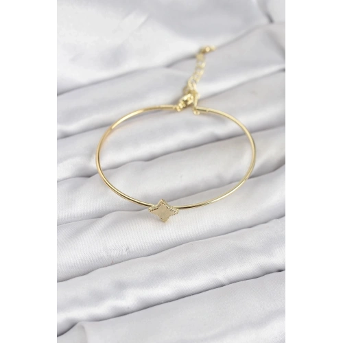 Durukar® Gold Renk Pirinç Köşeli Yonca Model Kadın Bileklik
