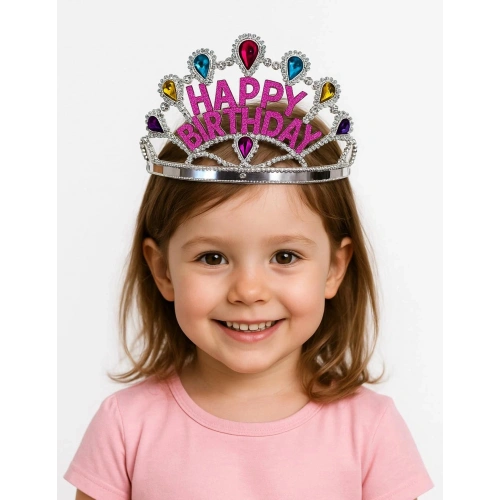 Durukar® Gümüş Renk Happy Birthday Yazılı Doğum Günü Tacı 60 cm