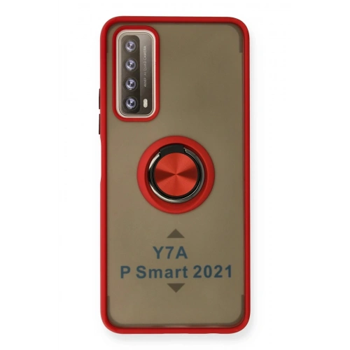 Durukar®  Huawei P Smart 2021 Kılıf Montreal Yüzüklü Silikon Kapak - Kırmızı