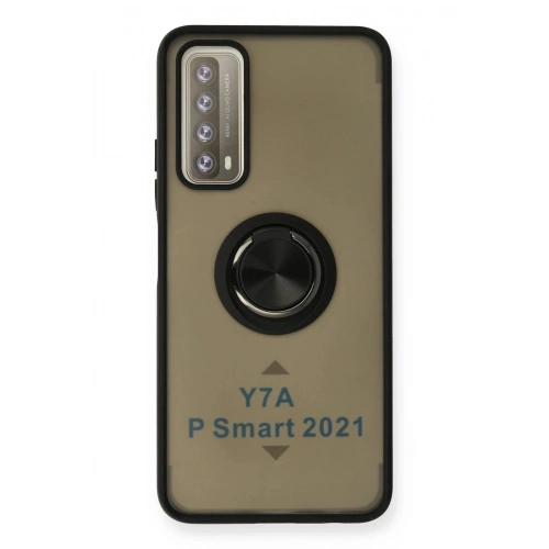 Durukar®  Huawei P Smart 2021 Kılıf Montreal Yüzüklü Silikon Kapak - Siyah
