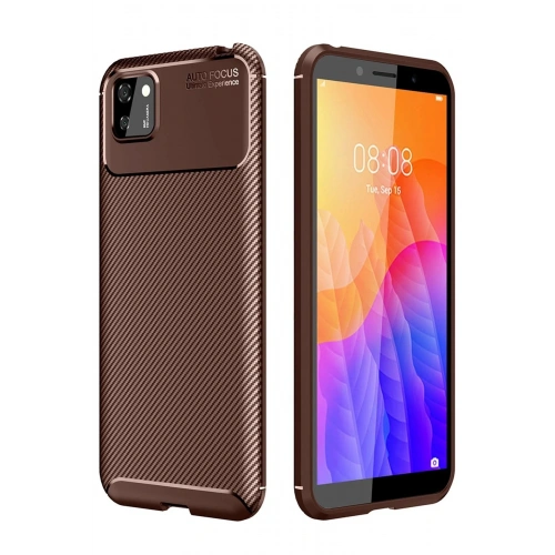 Durukar®  Huawei Y5P Kılıf Auto Focus Karbon Kapak - Kahverengi