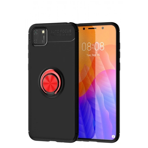 Durukar®  Huawei Y5P Kılıf Range Yüzüklü Silikon - Siyah-Kırmızı