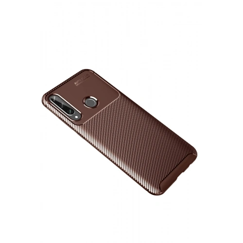 Durukar®  Huawei Y6P Kılıf Auto Focus Karbon Kapak - Kahverengi