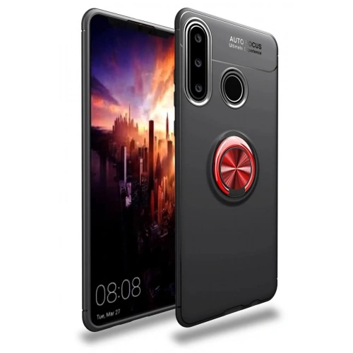 Durukar®  Huawei Y6P Kılıf Range Yüzüklü Silikon - Siyah-Kırmızı